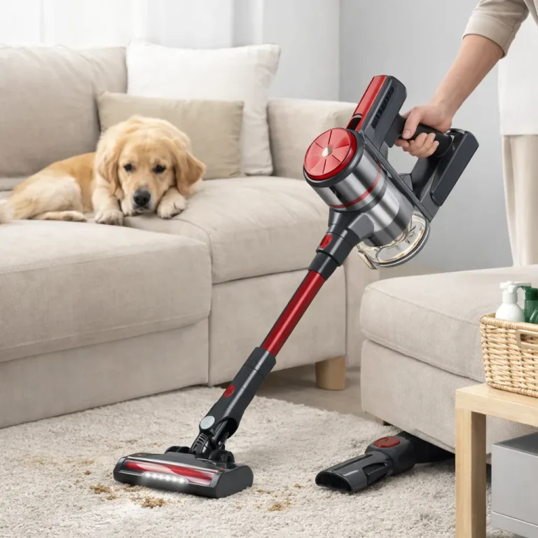 Bežični štapni usisivač Cordless Vacuum Stick Pro Cleaner čisti dnevni boravak – idealan za kućne ljubimce i prašinu.
