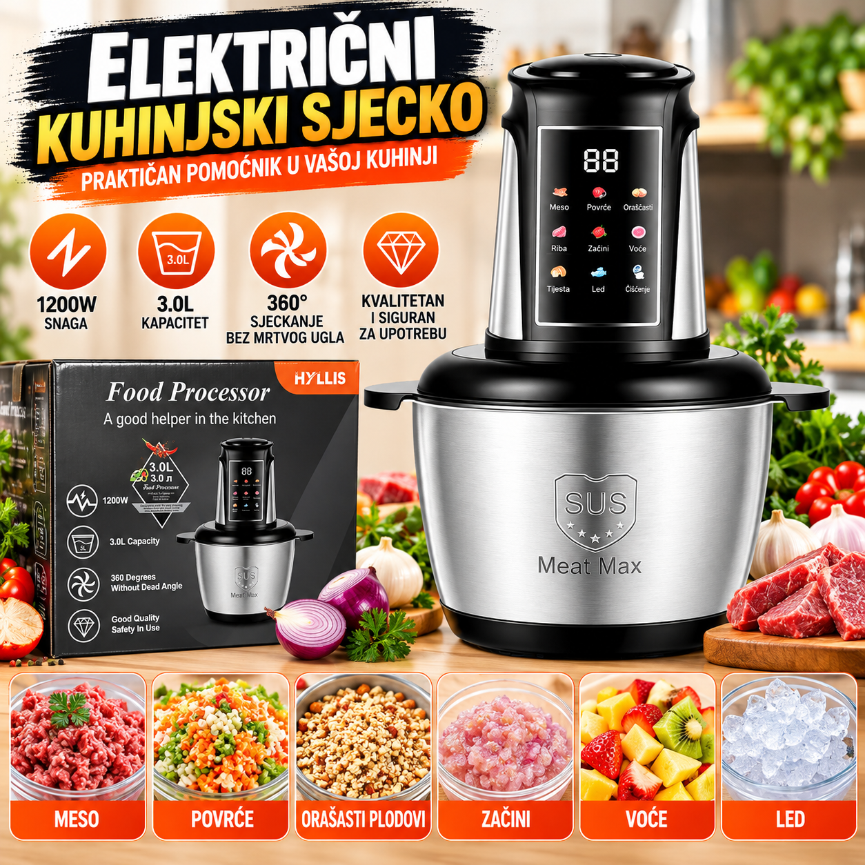 Digitalna električna sjeckalica 1200W 3L blender